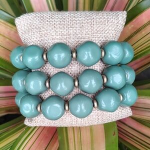 New! Chunky Beaded Stretch Bracelet Set (3) – Green Statement Jewelry